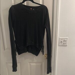 Free People FP One Women's Washed Black Fringe Hem Top